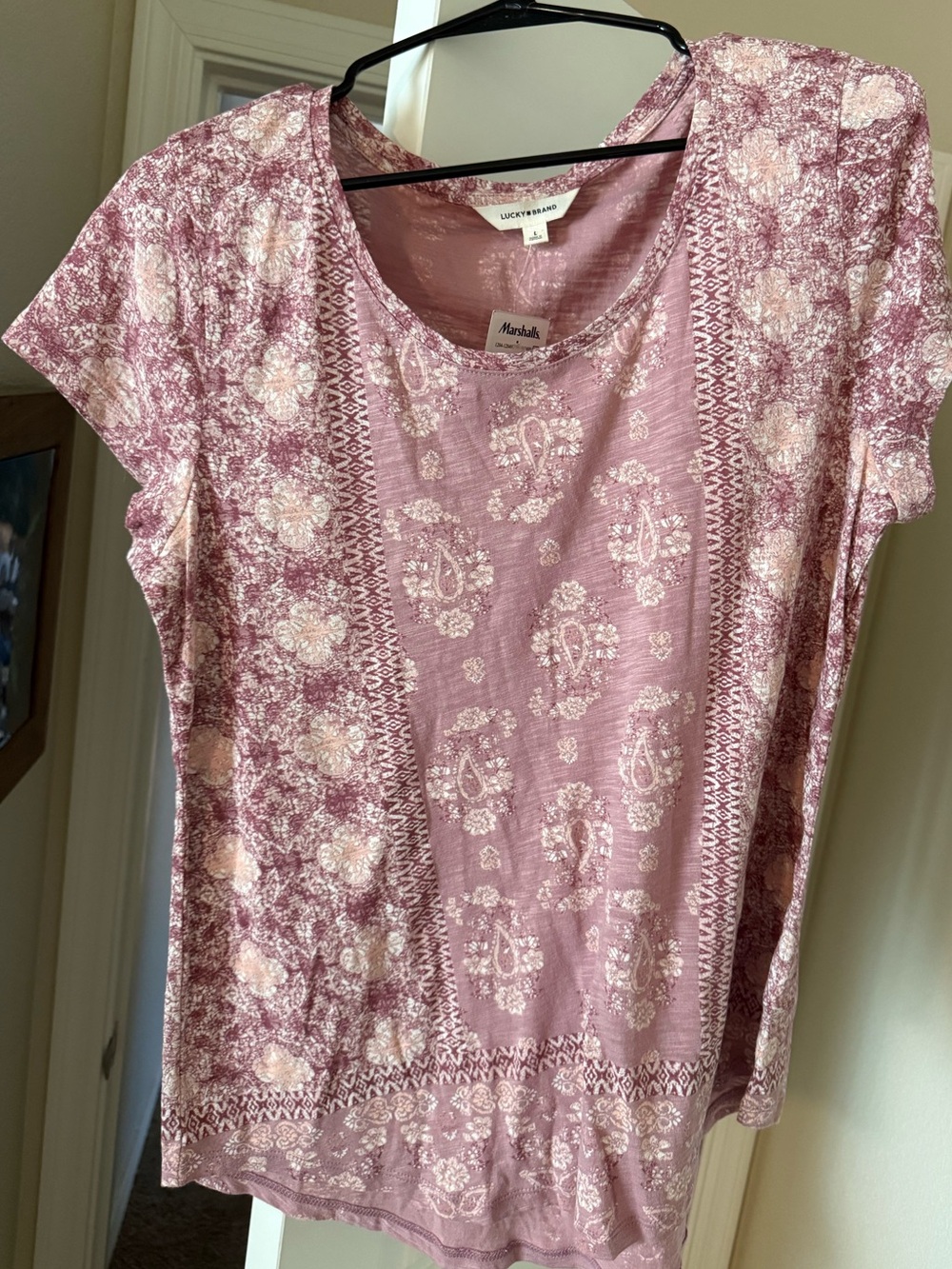 Lucky Brand Mauve Pink Paisley Floral Short Sleeve Tee